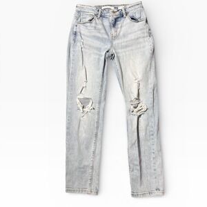 Eunina Frankie Mid Rise Girlfriend Jeans Light Wash Distressed Size 1‎ Ripped